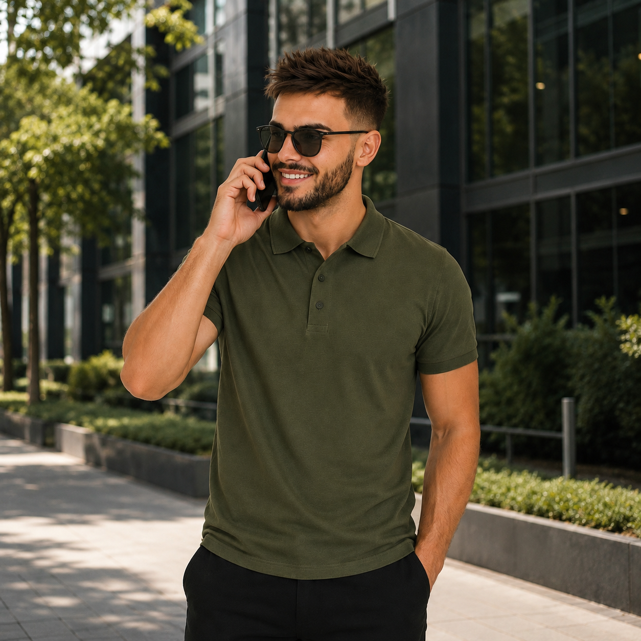 Urban polo muška majica - maslinasta