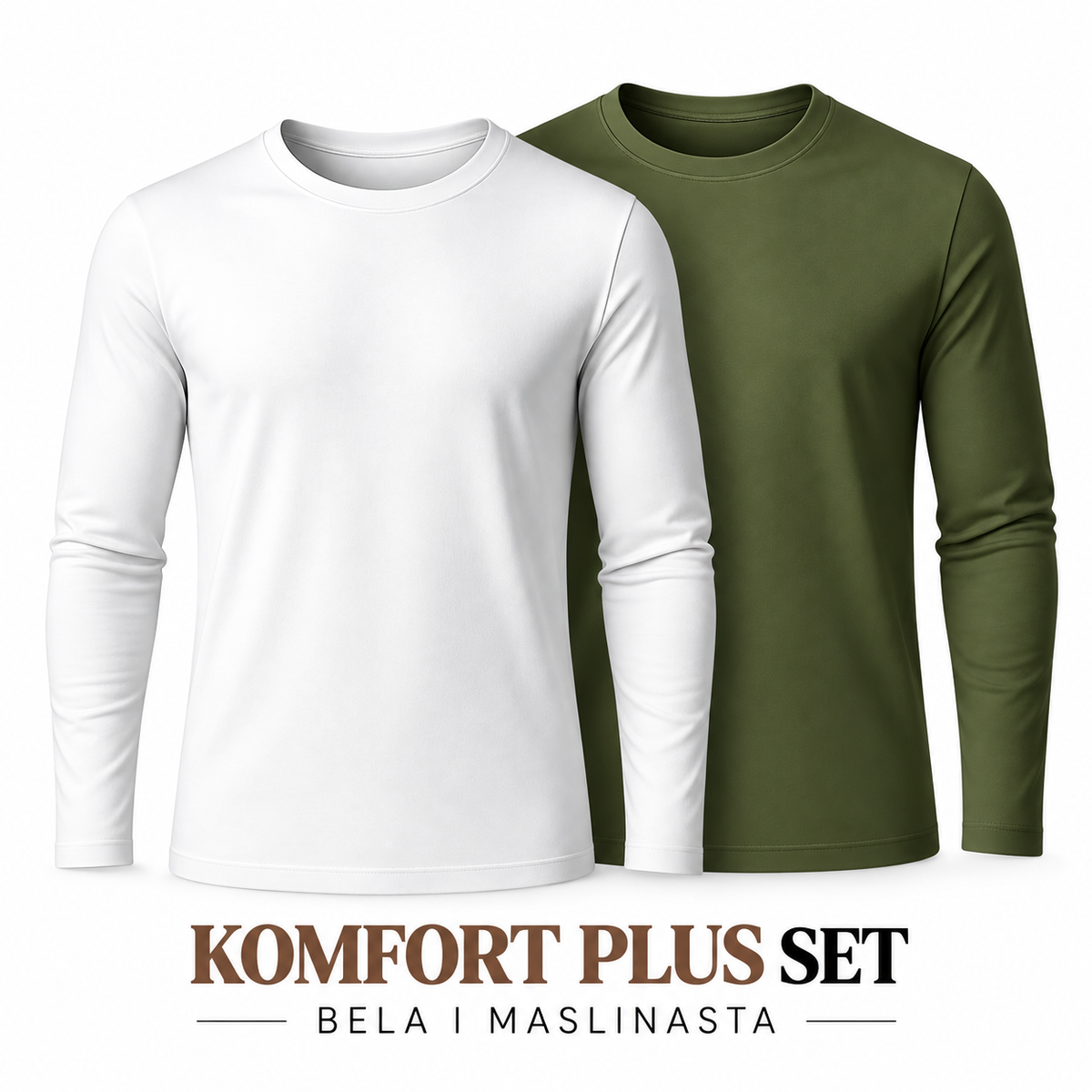 Komfort plus set- Bela i Maslinasta bluza