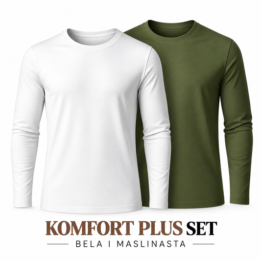 Komfort plus set- Bela i Maslinasta bluza