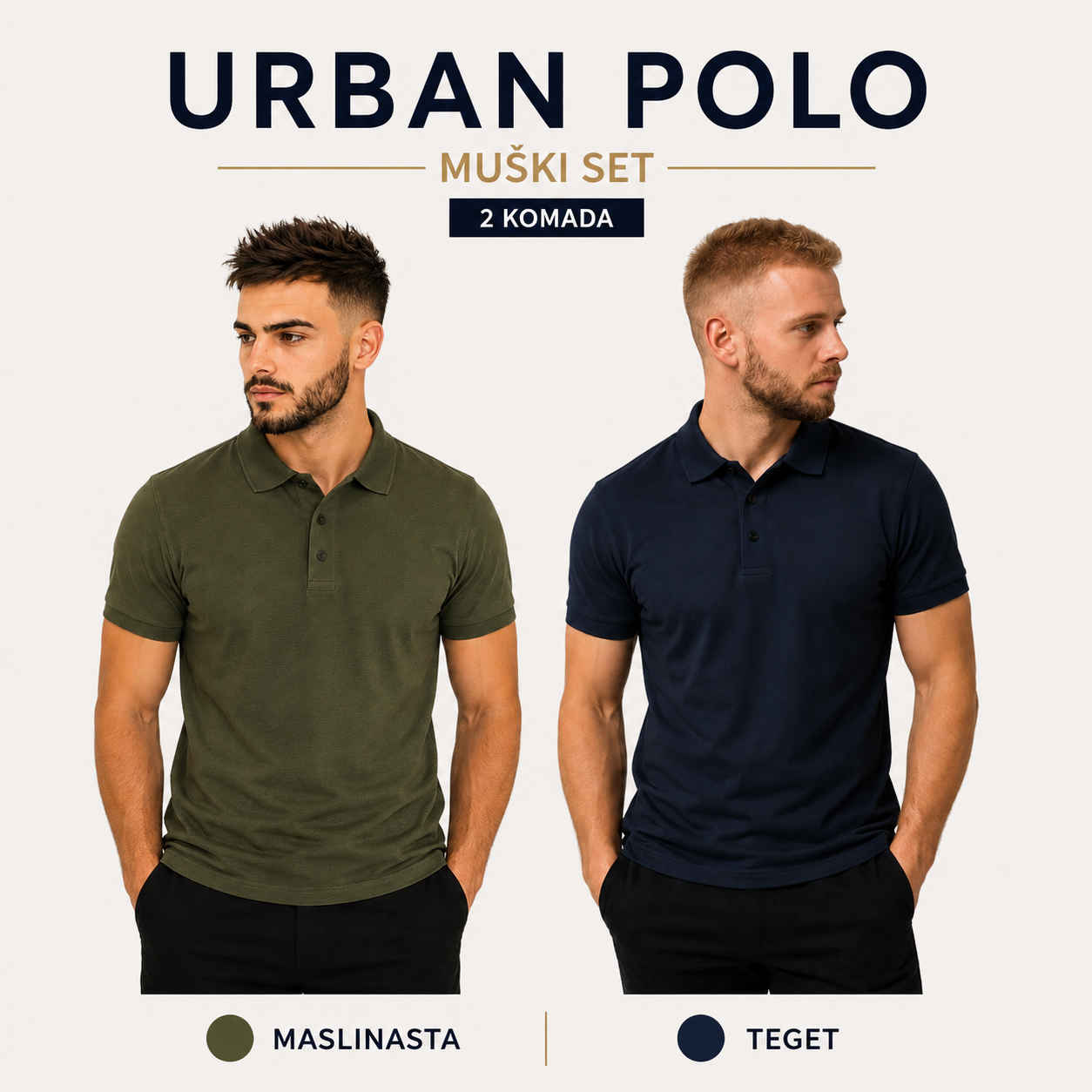 Urban polo muški set - teget i maslinasta