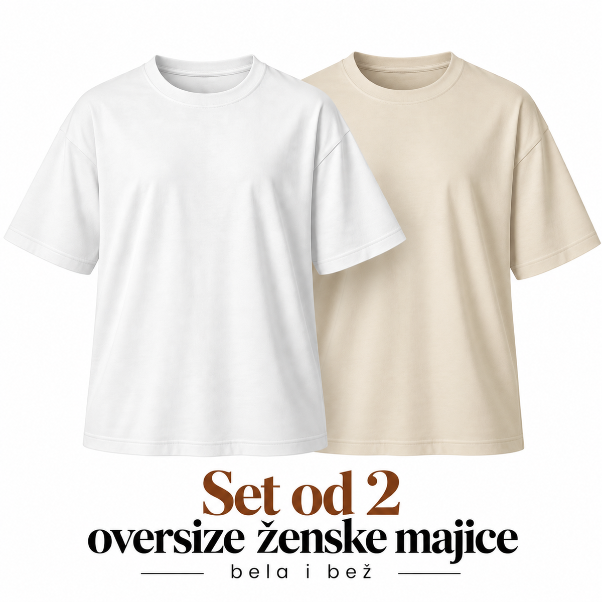 Ženski oversize set- Bela i Bež