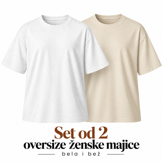 Ženski oversize set- Bela i Bež